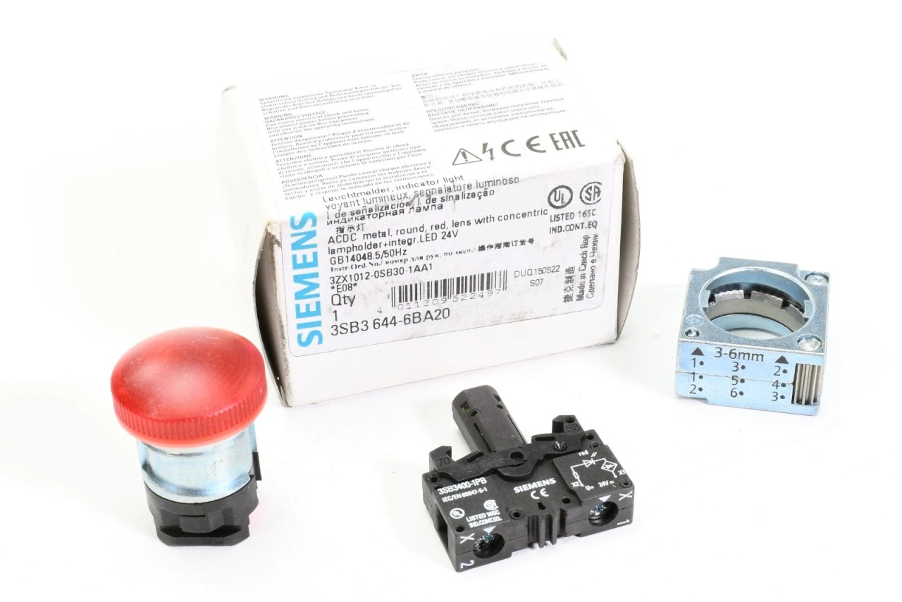 SIEMENS 3SB3 644-6BA20, Leuchtmelder Rot, E08 - NEU